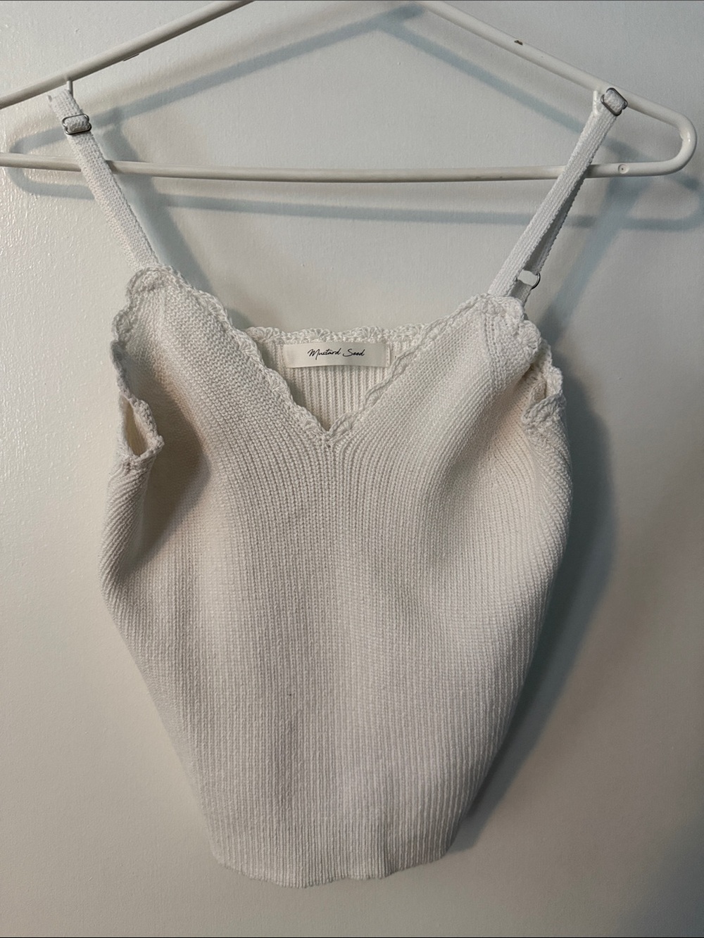 Mustard Seed Cream Knit Lace-Trim Camisole